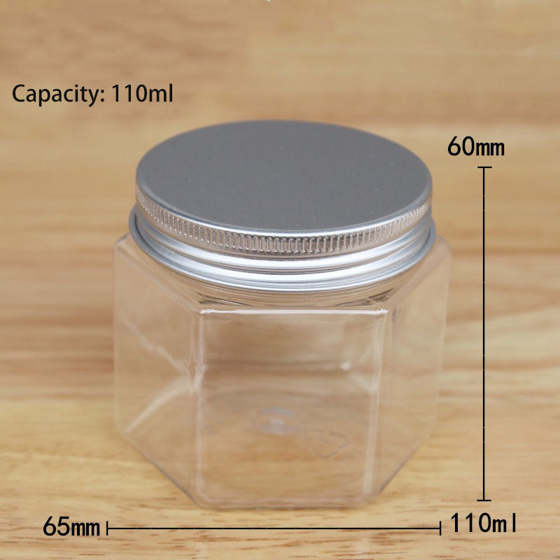 110ml PET Jar Container 110g PET Jars Print with Lid Hexagon Plastic with Aluminium Cap Food White ZHEJIANG Plastic Jars 5 G