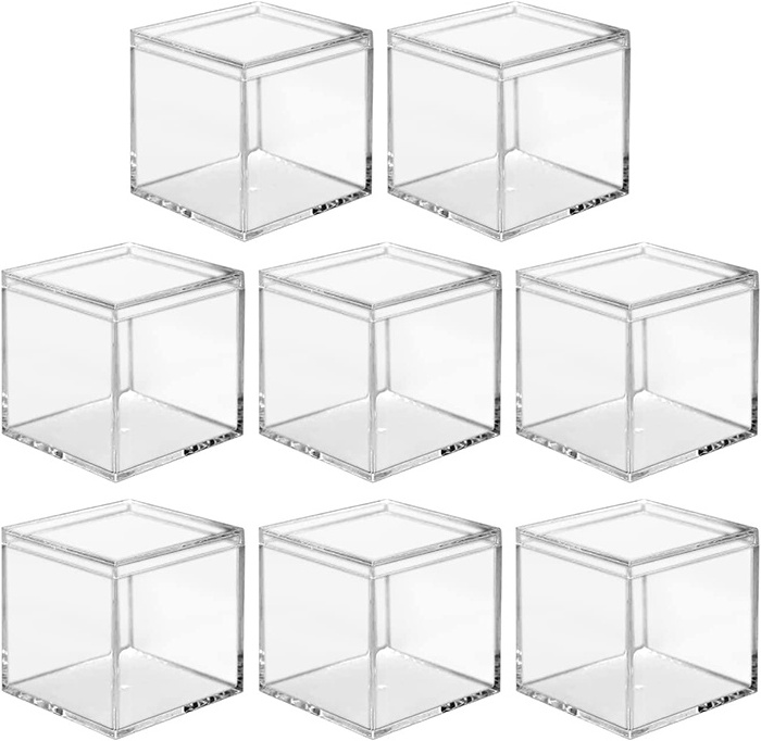 Wholesale Square Custom Cheap Clear Acrylic Case Candy Cube Box for Packing Wedding Favor Box with Lid Food Transparent Cake Box