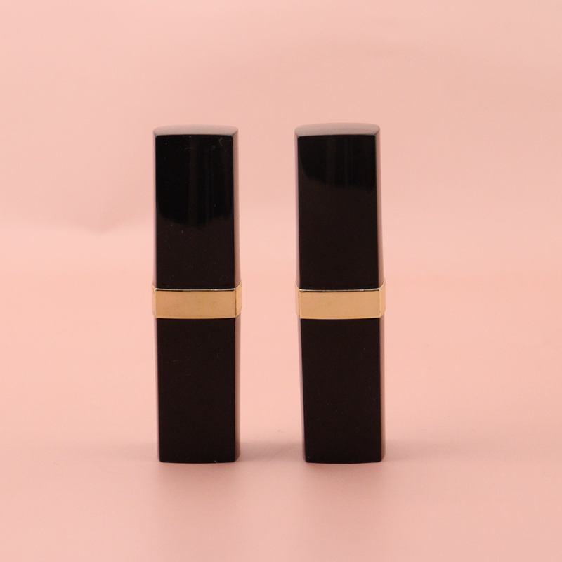 In stock wholesale square black empty lipstick tubes with gold middle plastic lipstick containers bulk