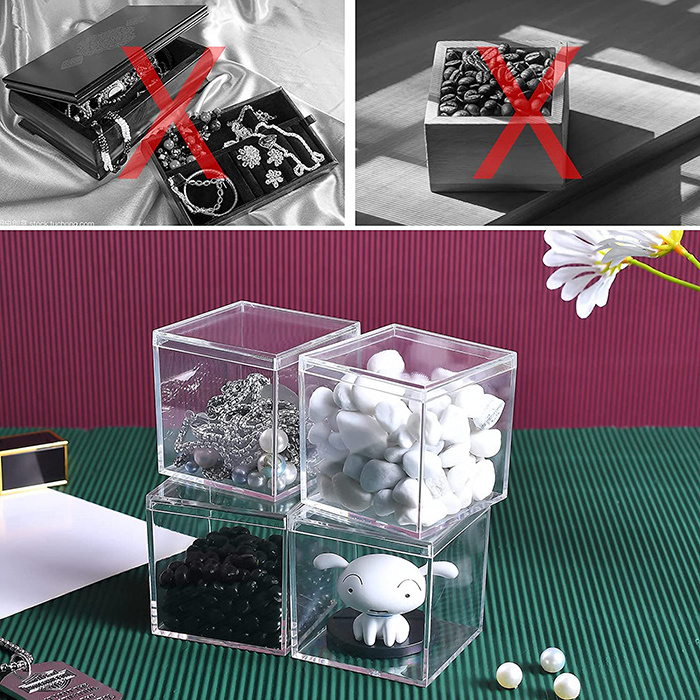 Wholesale Square Custom Cheap Clear Acrylic Case Candy Cube Box for Packing Wedding Favor Box with Lid Food Transparent Cake Box