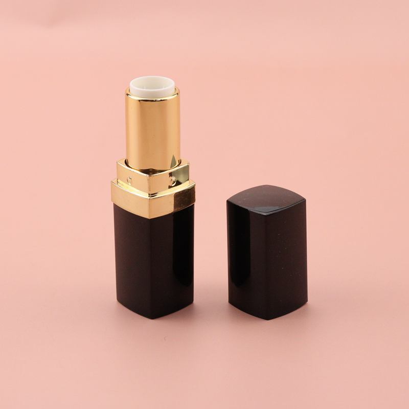 In stock wholesale square black empty lipstick tubes with gold middle plastic lipstick containers bulk