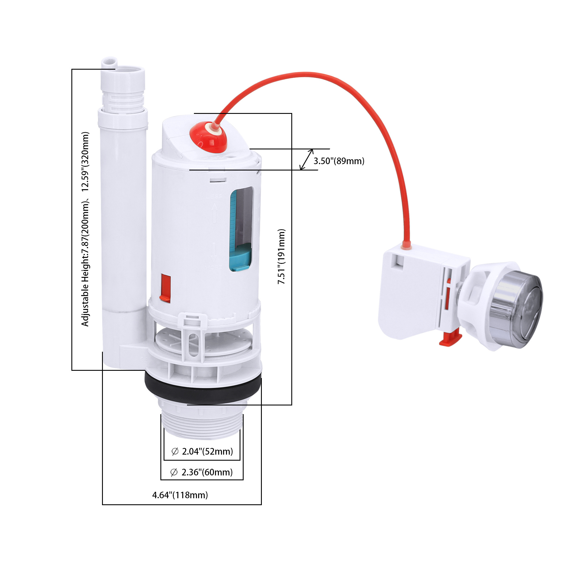 Water Tank Connected Dual Flush Fill Toilet Cistern Inlet Drain Repair Valves 2 Inch Valve Replacement Kit  Compatible