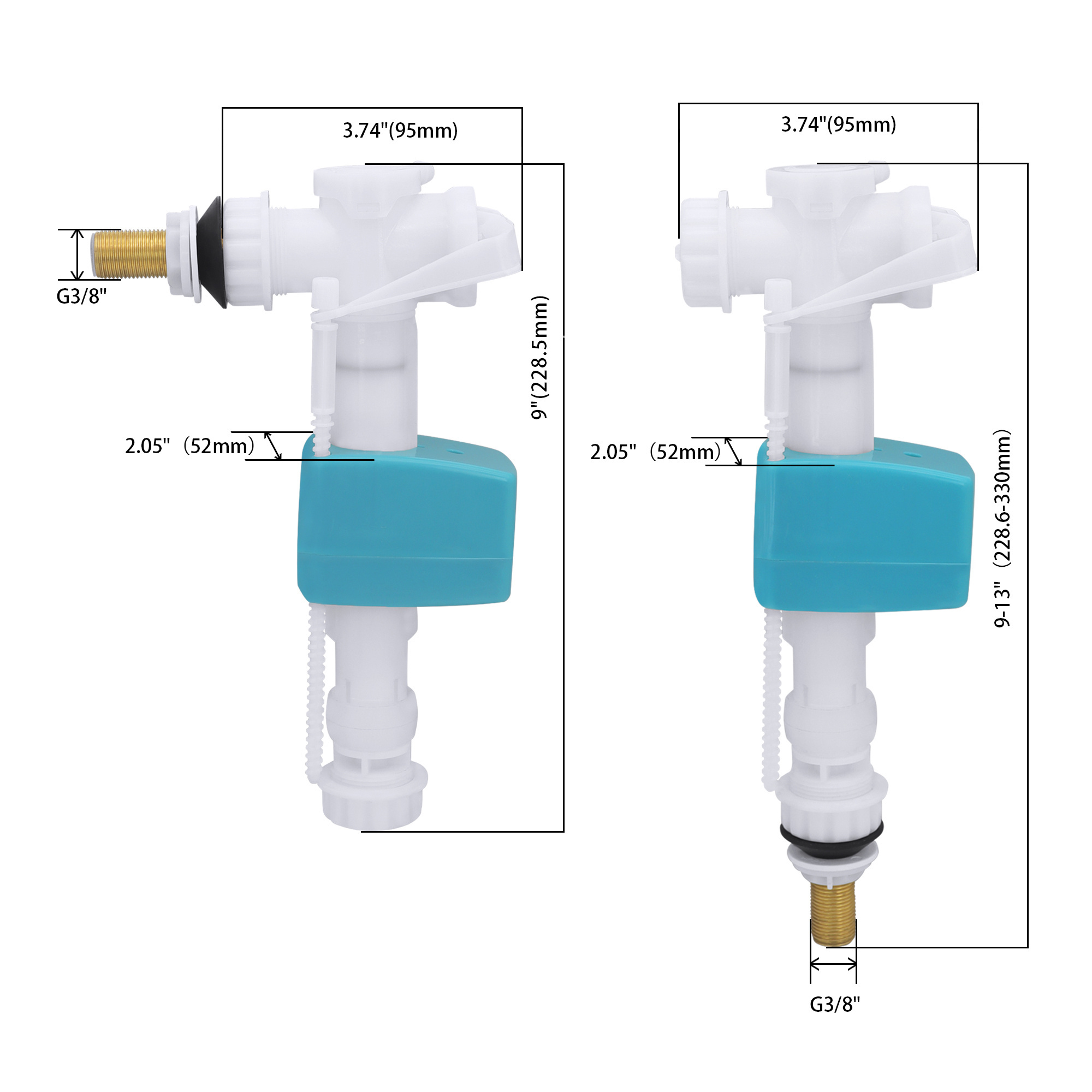 Brass Thread Square Float 2 In 1 Bottom And Side Fill Valve For Toilet