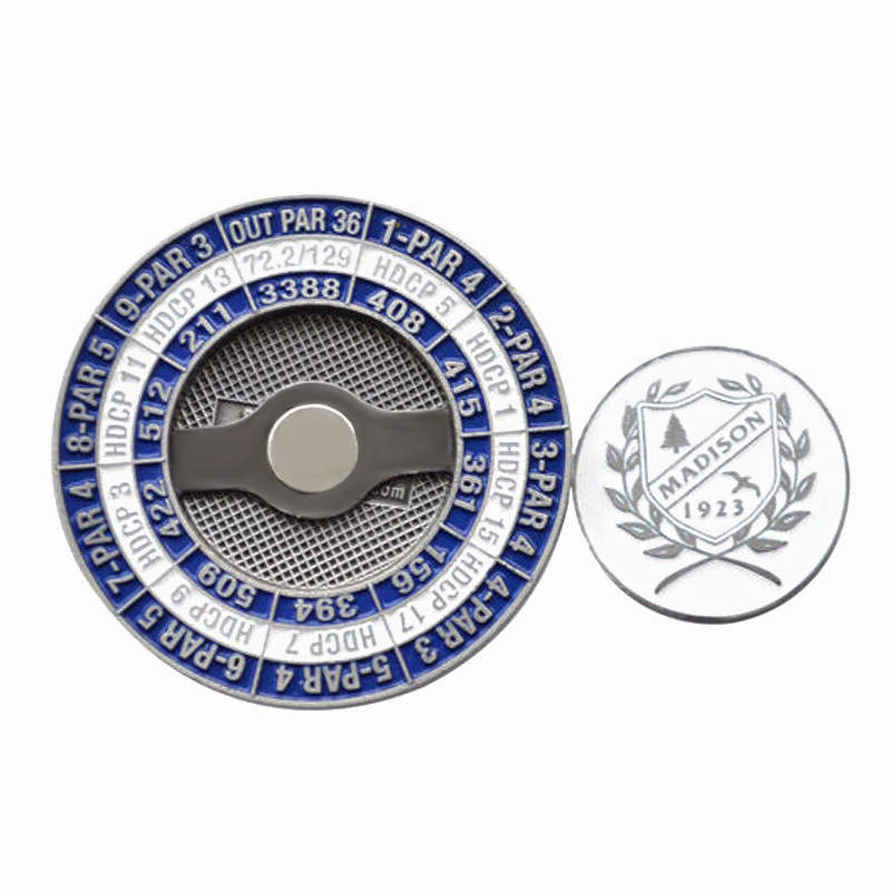 High Quality Custom 2 Pieces Metal Golf Marker Magnetic Heavy Golf Poker Chip with Yardage