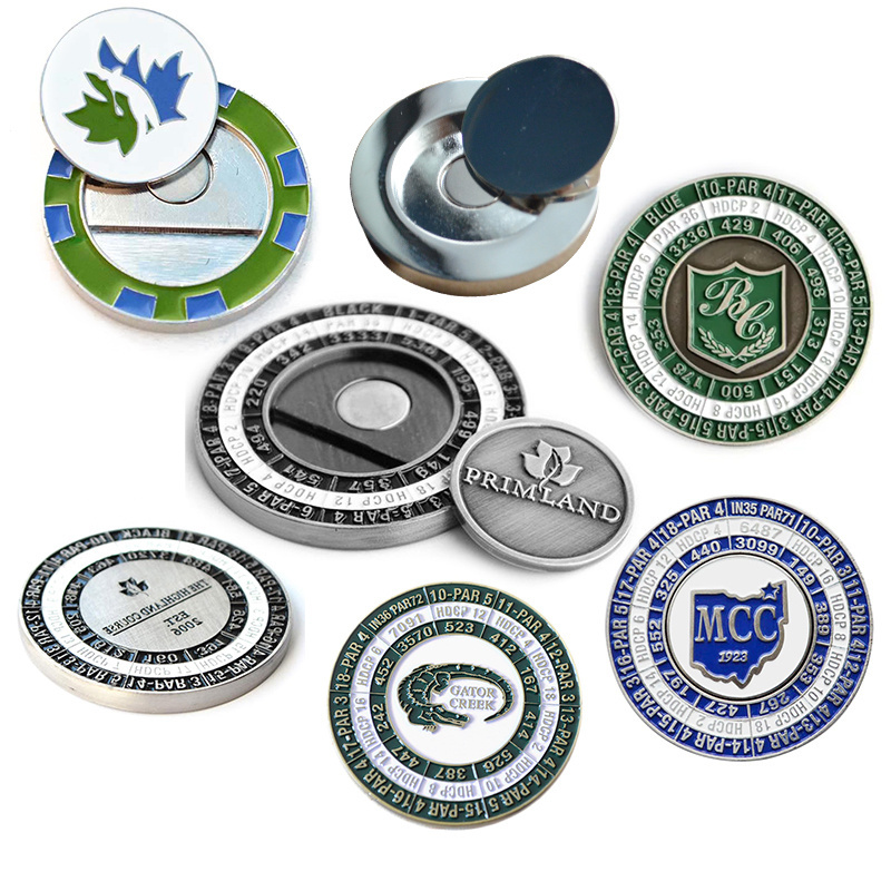 High Quality Custom 2 Pieces Metal Golf Marker Magnetic Heavy Golf Poker Chip with Yardage