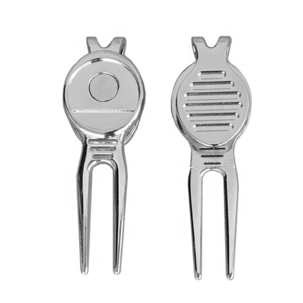 Custom Zinc Alloy Golf Divot Repair Tool Pitchfork with Belt Clip Magnetic Ball Marker Divot Tool