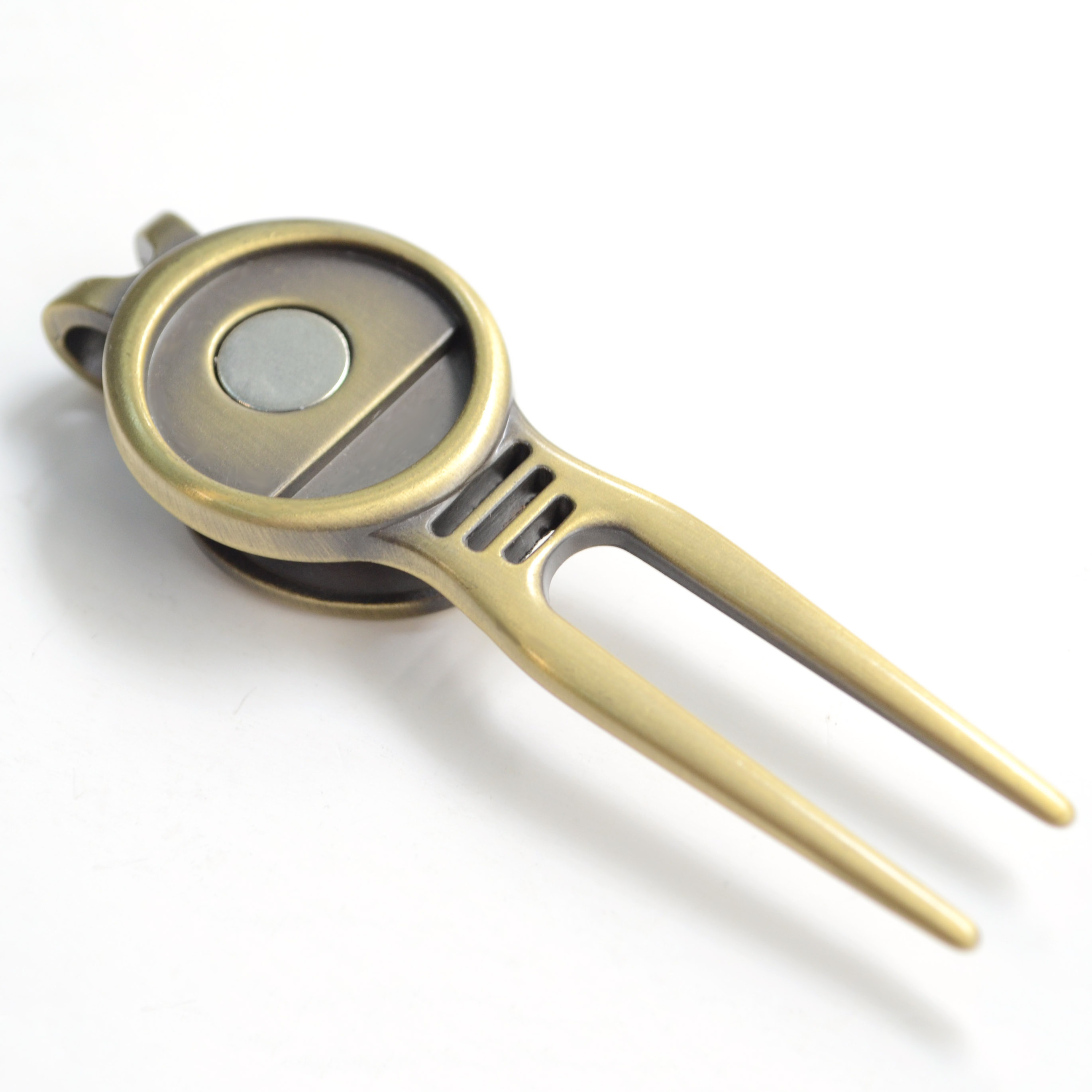 Custom Zinc Alloy Golf Divot Repair Tool Pitchfork with Belt Clip Magnetic Ball Marker Divot Tool