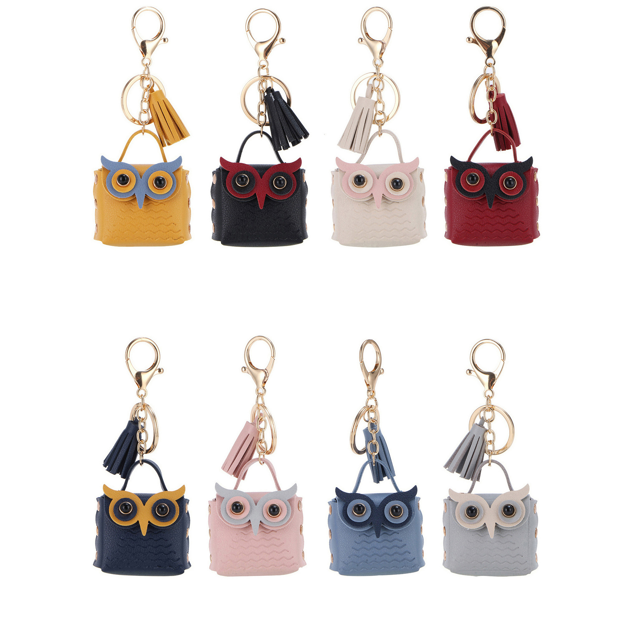 Multicolor Pu Owl Key Holder Rings Leather Animal Owl Small Bags Keychain Square Design Mini Coin Purse Tassel Pouch Bag Keyring