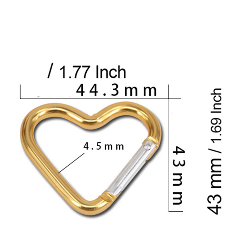 Heart Shape Keychain Clips Mini Small Carabiner Aluminum Durable Quick Release Auto Locking D-Shape Spring Loaded Snap Clip Hook