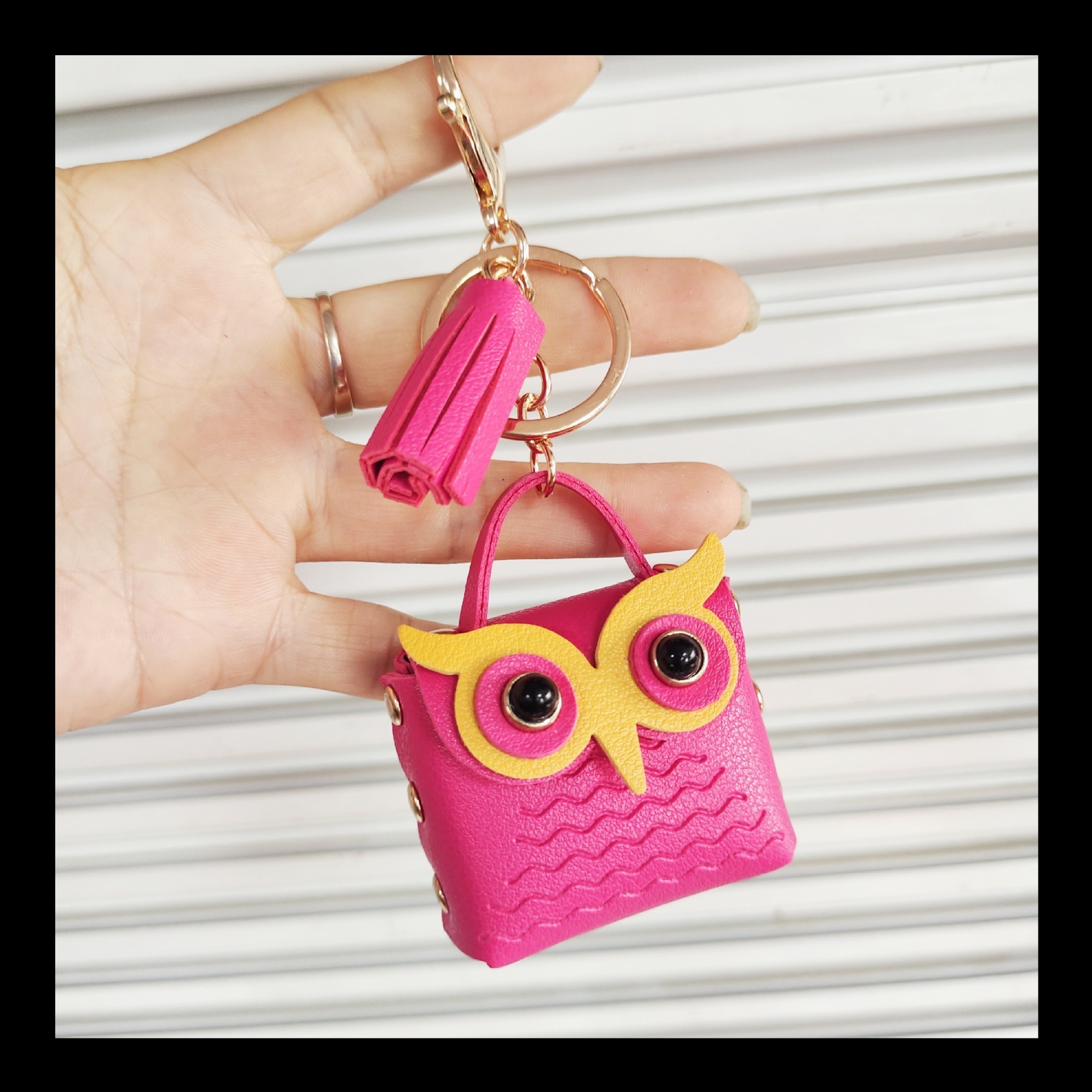 Multicolor Pu Owl Key Holder Rings Leather Animal Owl Small Bags Keychain Square Design Mini Coin Purse Tassel Pouch Bag Keyring