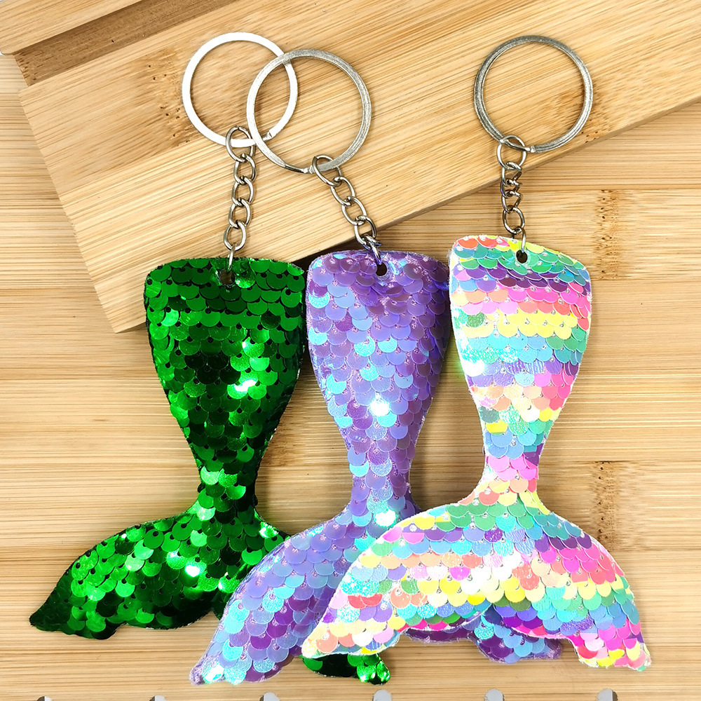 Cute Bling Shiny Reflective Sequins Mermaid Tail Keychain Sea Birthday Party Gifts Car Bag Luggage Accessories Pendant Keychains