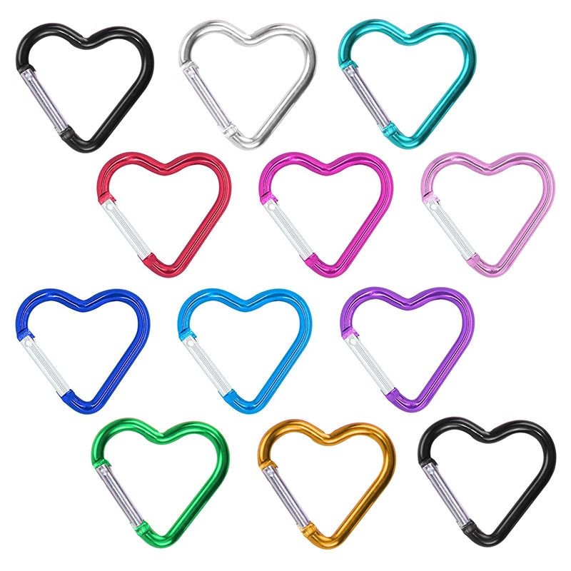 Heart Shape Keychain Clips Mini Small Carabiner Aluminum Durable Quick Release Auto Locking D-Shape Spring Loaded Snap Clip Hook