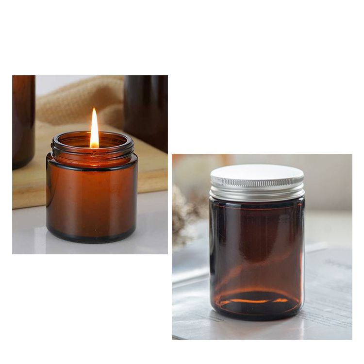 Votive Candle Holders 100ml 200ml Empty Amber Glass Candle Jar 4oz 6oz 8oz With Lids