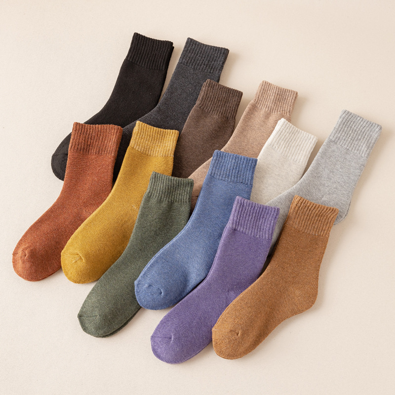 13 color winter warm terry socks breathable colorful women crew socks