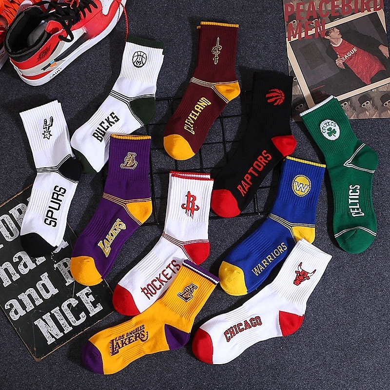 NB Socks Middle-tube pure cotton sweat absorbent comfort badge basketball socks men's sports socks