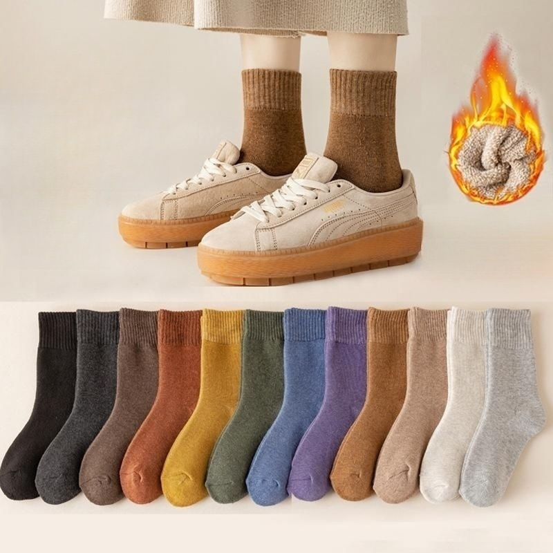 13 color winter warm terry socks breathable colorful women crew socks