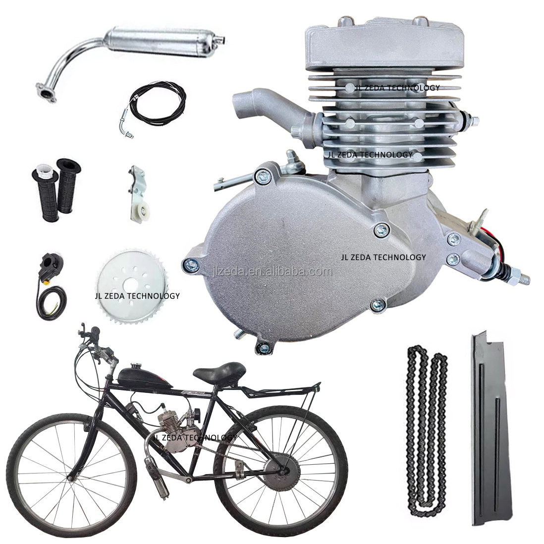 100cc 2 tempos bike engine 60km/h 2 stroke bicycle motor set black/silver