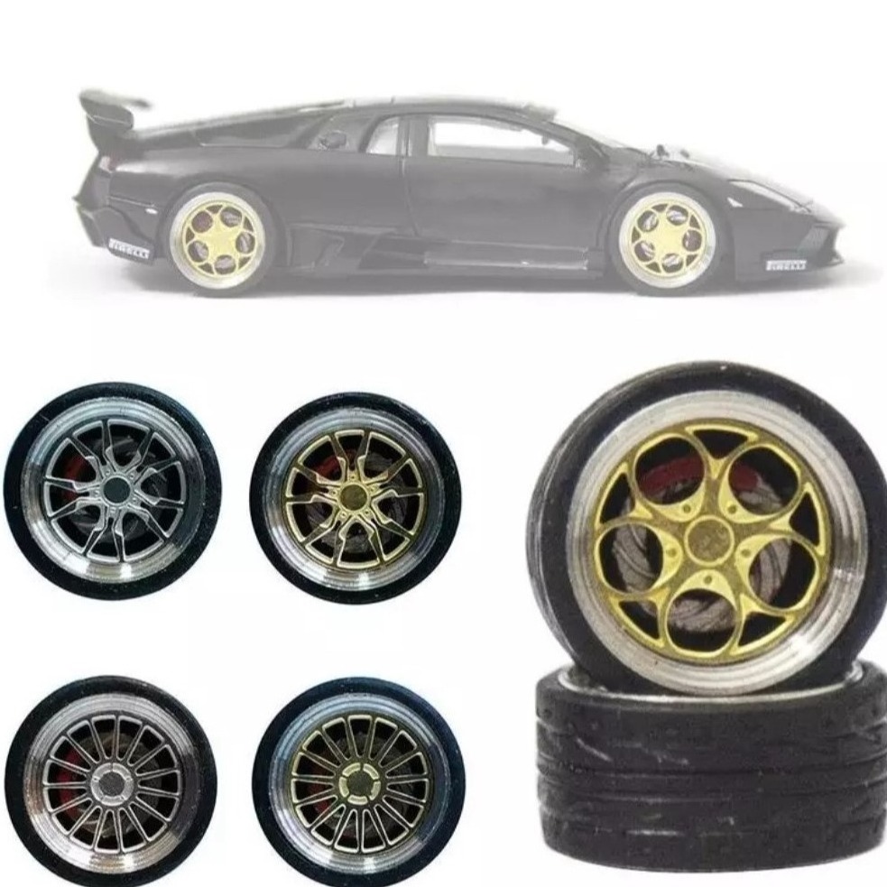 Wholesale 11mm 1:64 Diecast car model modified alloy wheels feature version  fixed caliper version with rubber tire 5.2mm Parts