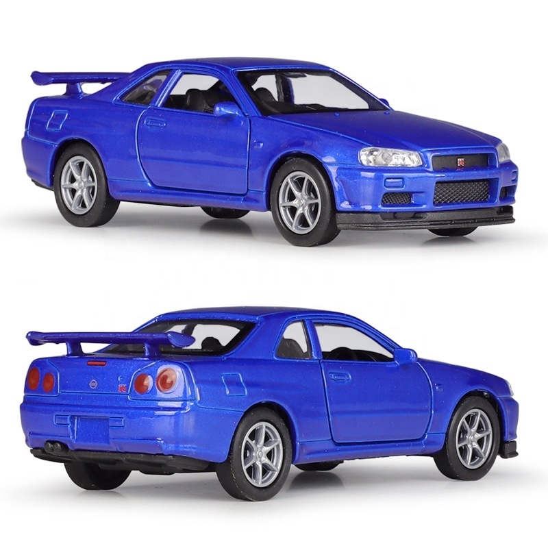 Hot Sell Diecasts Toy Vehicles 1/36 GTR R34  Alloy Pullback Two Door Open Diecast Model Car