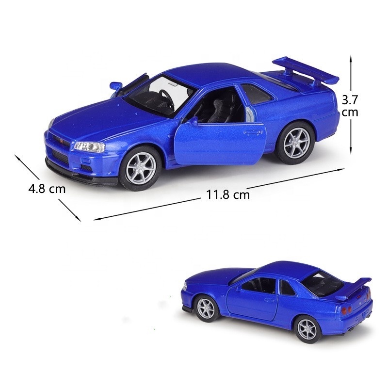 Hot Sell Diecasts Toy Vehicles 1/36 GTR R34  Alloy Pullback Two Door Open Diecast Model Car