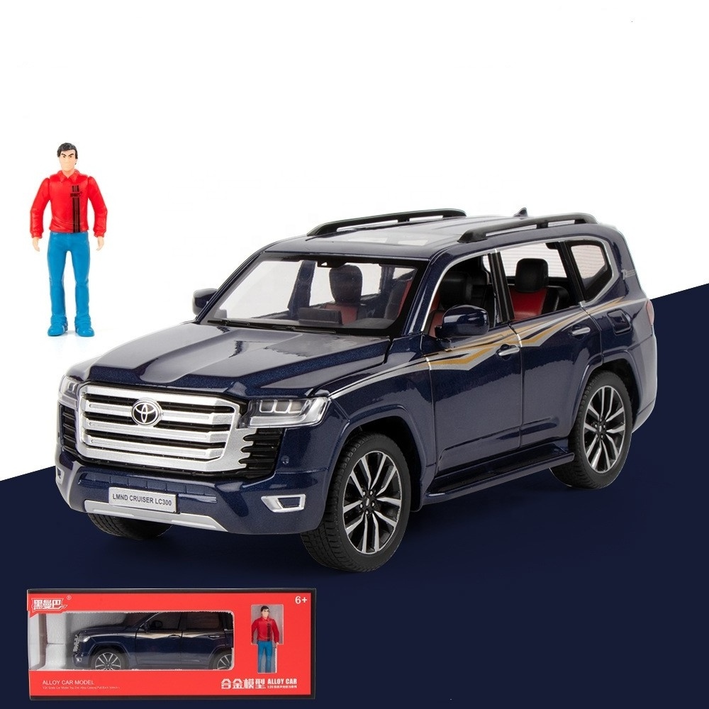 HOT! 1:24 Diecast Model Cars Cruiser LC300  Alloy Model With  Doll Sound And Light Pullback Car Toy For Gift