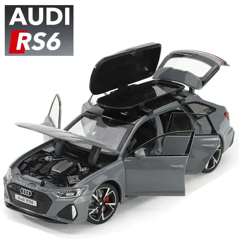 1:32 Audi RS6 Diecast Toy Car Model with Sound Light Doors Opened Alloy Model Vehicle Collection Toy for Boy Adult Festival Gift