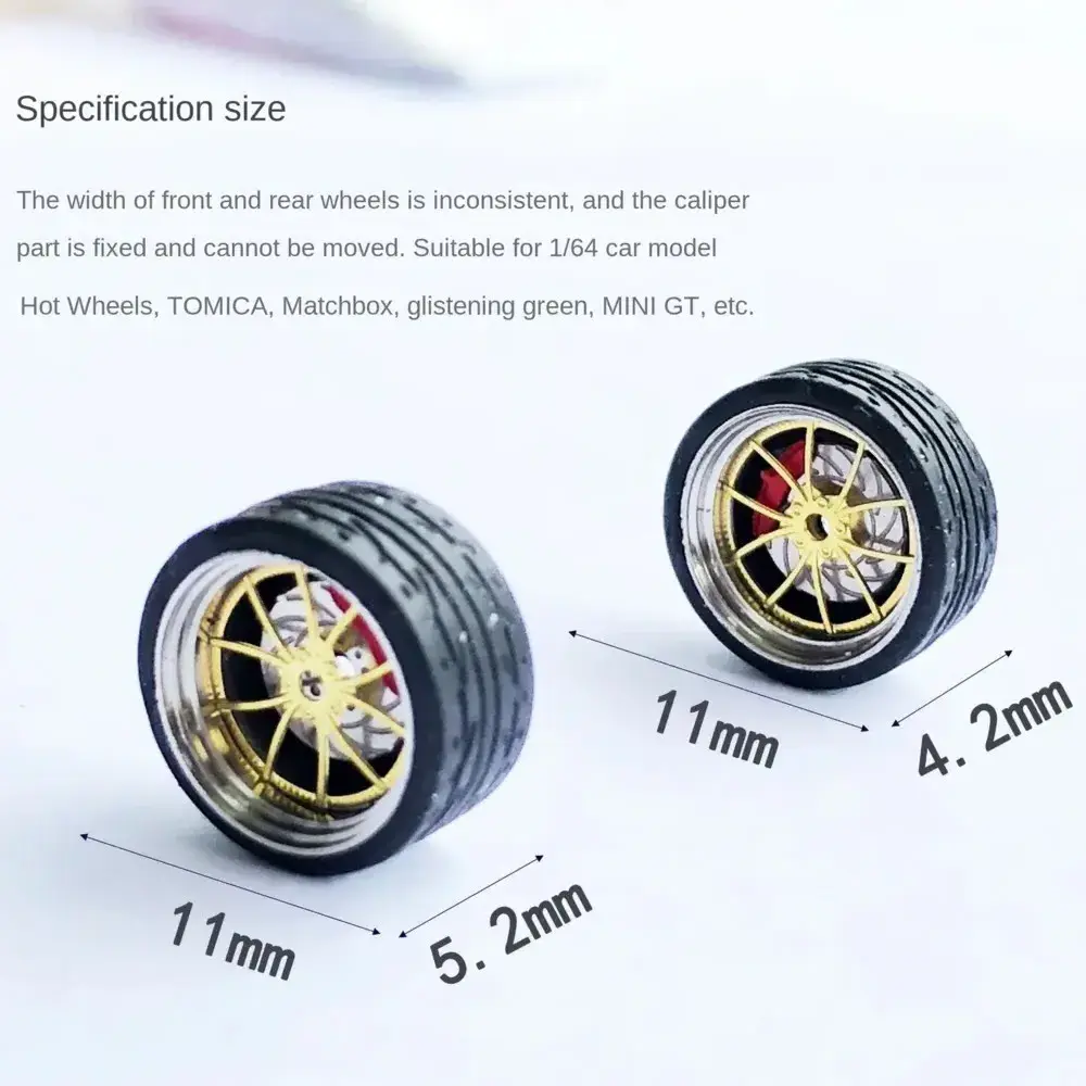 Wholesale 11mm 1:64 DIecast Alloy Car Modified wheel caliper hub with brake disc rubber tire Parts