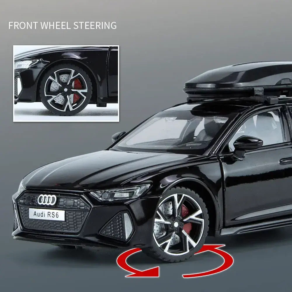 1:32 Audi RS6 Diecast Toy Car Model with Sound Light Doors Opened Alloy Model Vehicle Collection Toy for Boy Adult Festival Gift