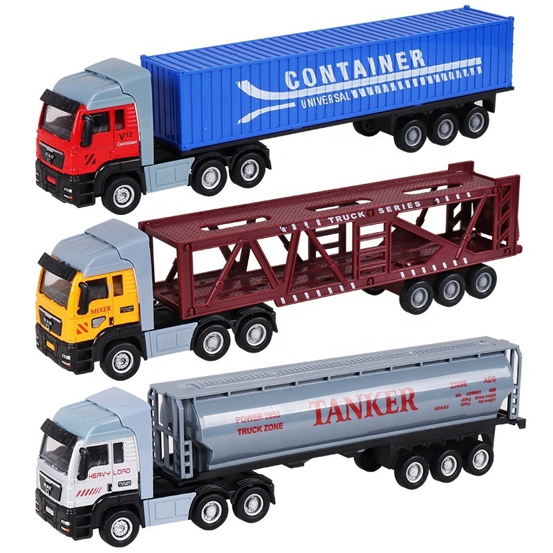 Hot 1:50 Alloy Container Truck 1 diecast truck model + 4 diecast model car With  Pullback diecast toys