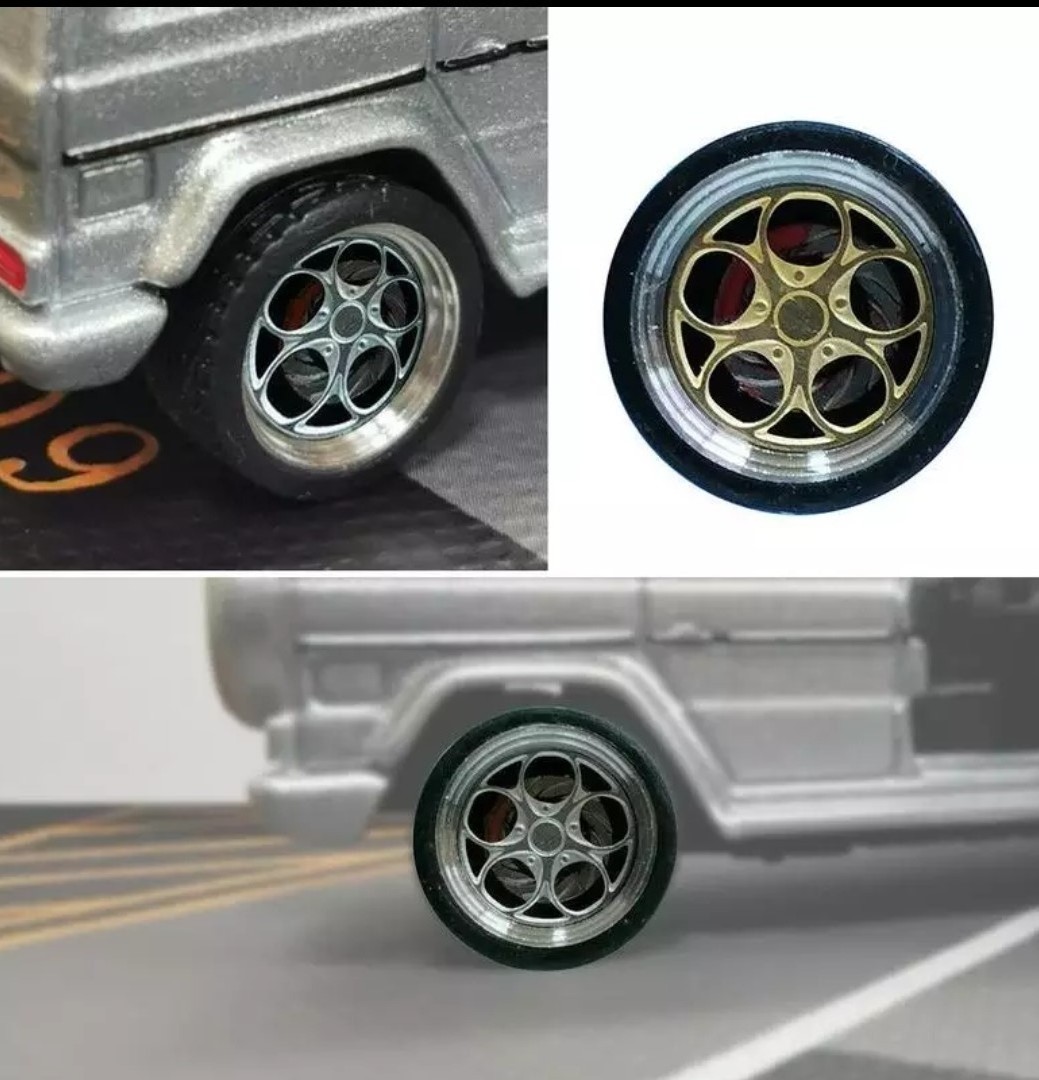 Wholesale 11mm 1:64 Diecast car model modified alloy wheels feature version  fixed caliper version with rubber tire 5.2mm Parts