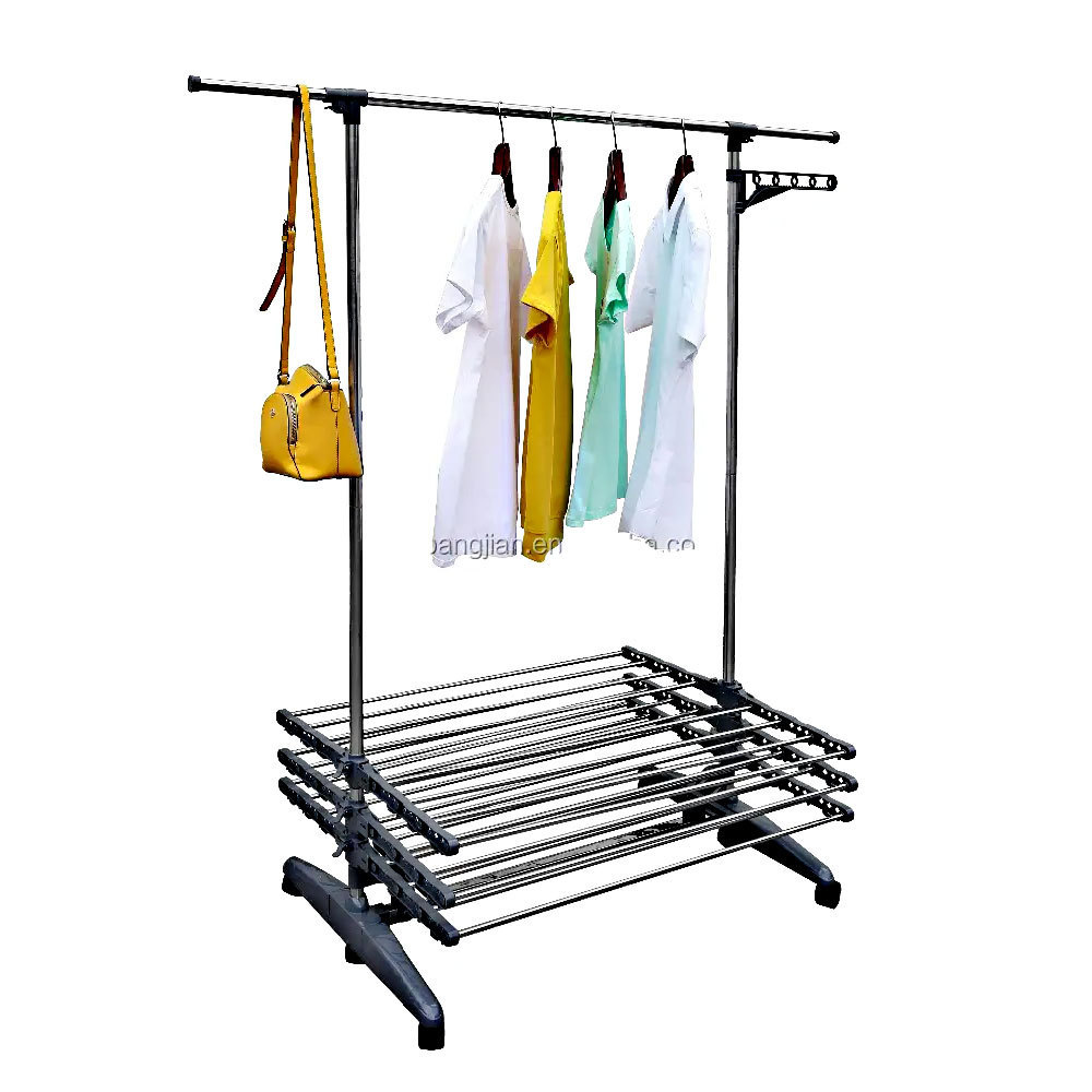 Flexible Clothes Hanger Drying Rack 4 Ties Extendable Stainless Steel Clothes Dryers With 2 Small Winged