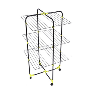 Factory Direct Sale Floor Iron Laundry Room Foldable Clothes Drying Rack With Wheels 3-Tier