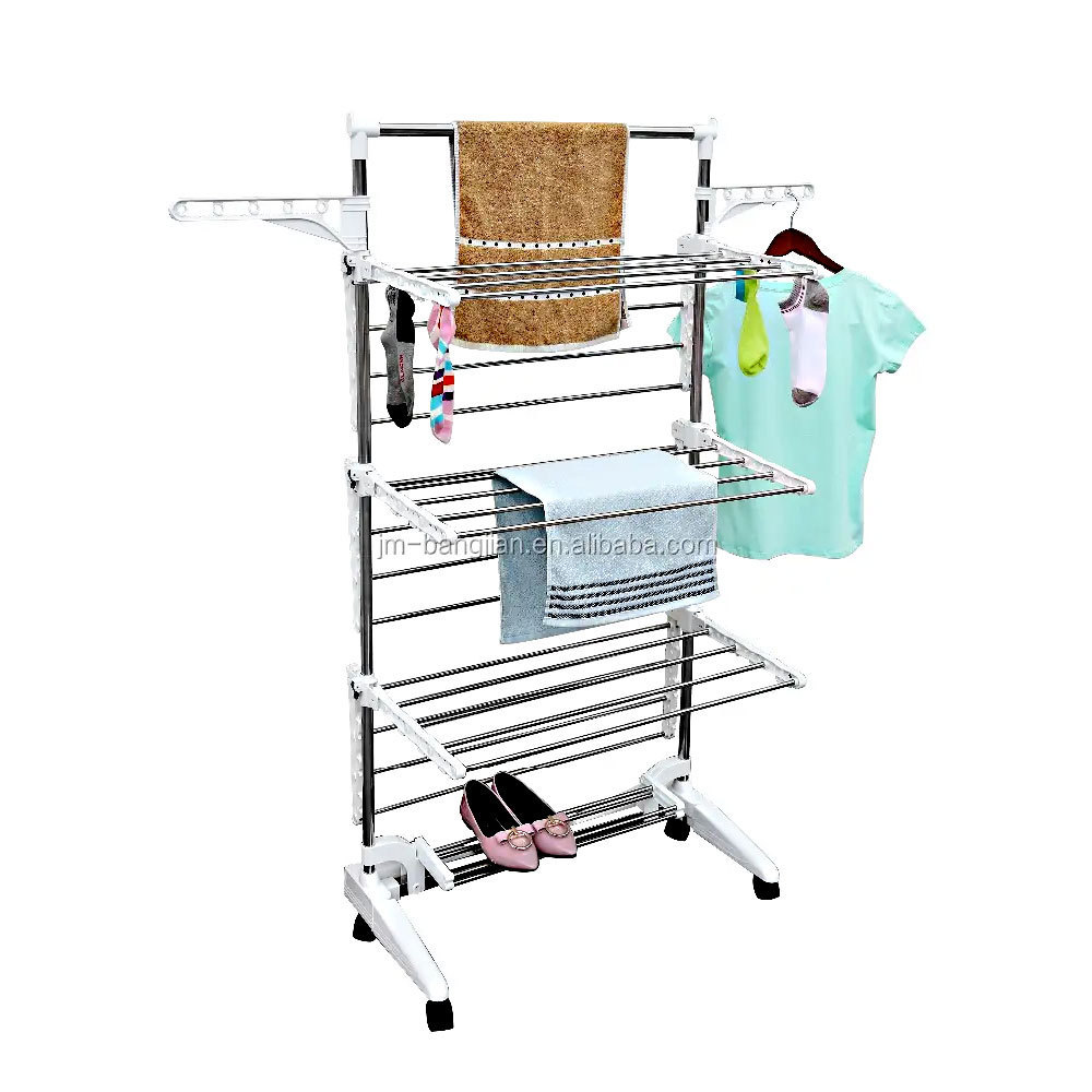 Flexible Clothes Hanger Drying Rack 4 Ties Extendable Stainless Steel Clothes Dryers With 2 Small Winged