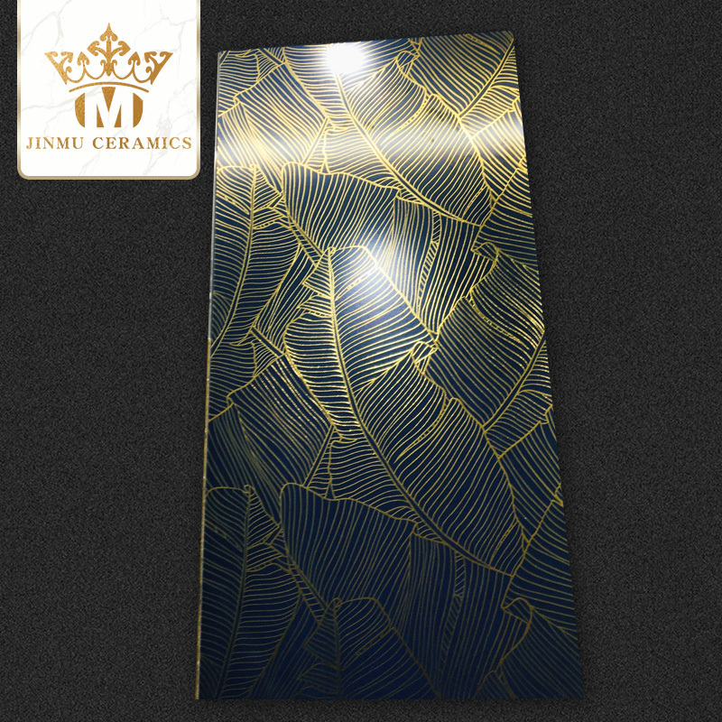 luxury golden black tropical leaves wall tiles 600X1200mm unlimited  matte decorative ceramic tiles for villa hotel