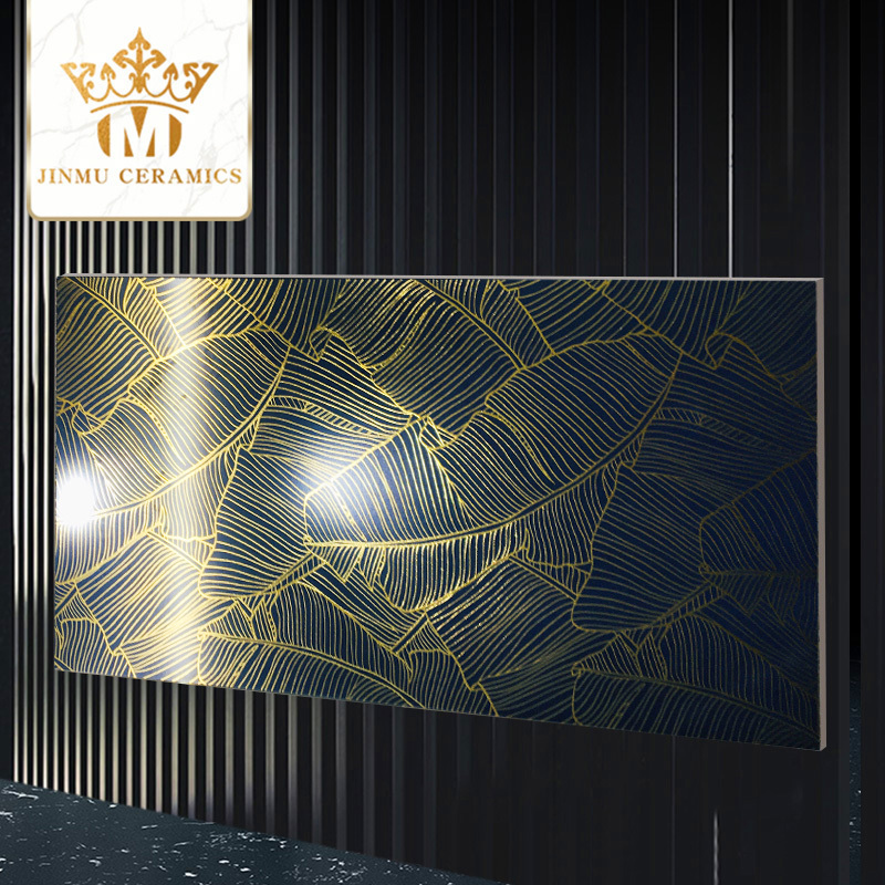 luxury golden black tropical leaves wall tiles 600X1200mm unlimited  matte decorative ceramic tiles for villa hotel