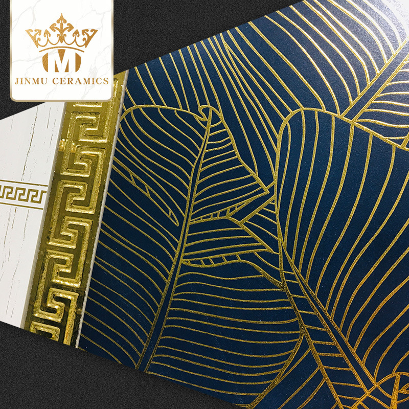 luxury golden black tropical leaves wall tiles 600X1200mm unlimited  matte decorative ceramic tiles for villa hotel