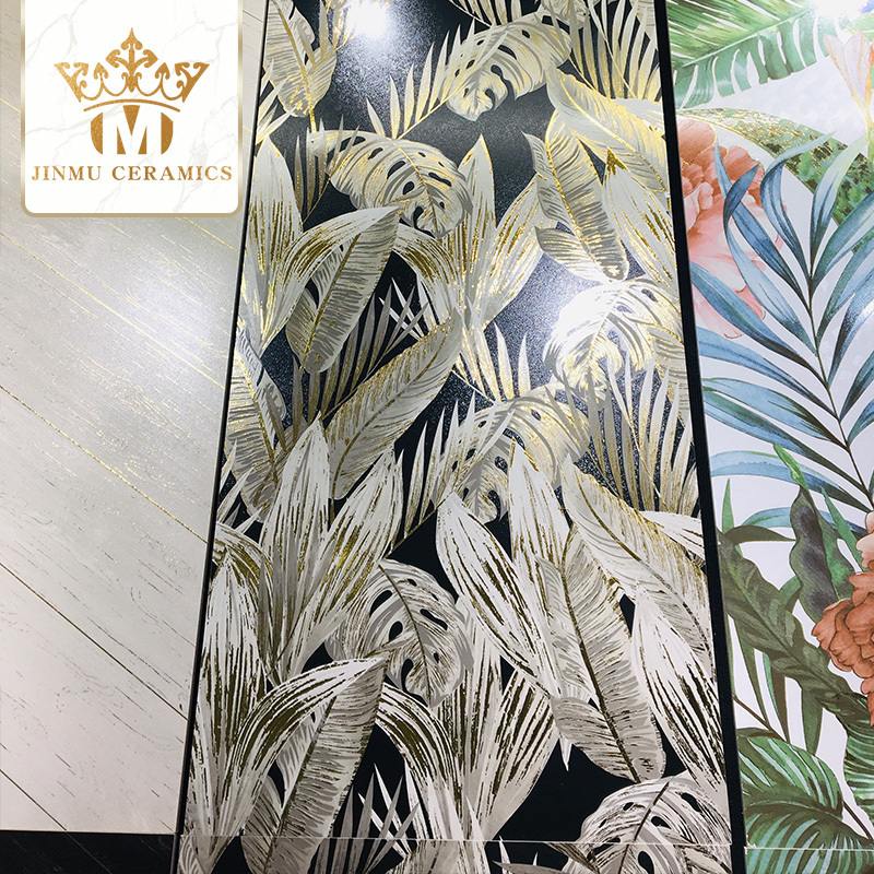 luxury golden black tropical leaves wall tiles 600X1200mm unlimited  matte decorative ceramic tiles for villa hotel