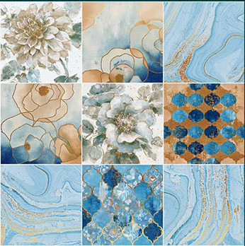 200X200 Blue matt ocean azure decorative tiles light luxury gold  porcelain tile bathroom kitchen wall tile for villa hotel