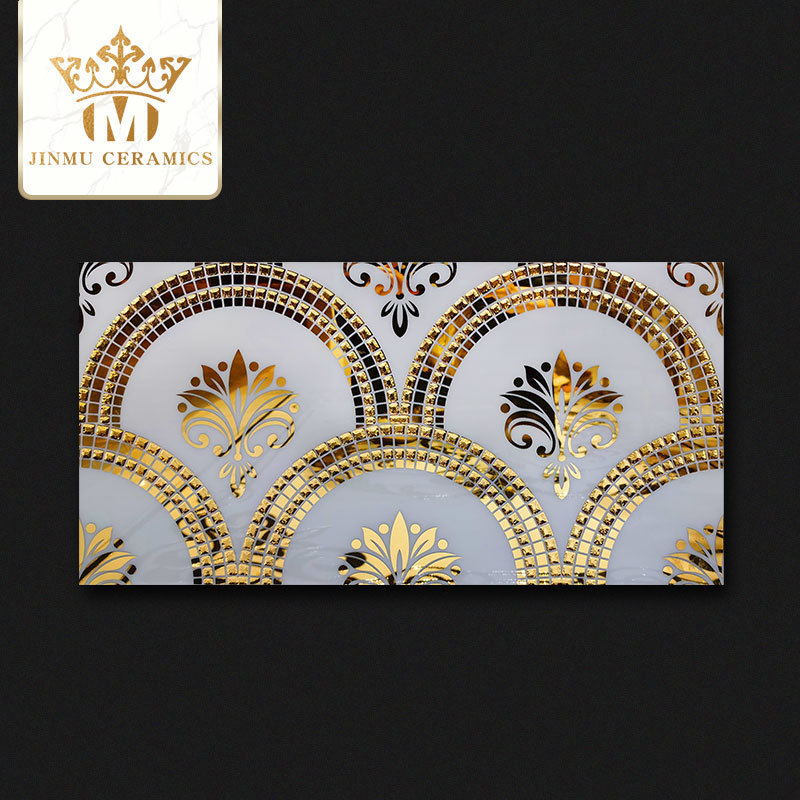 Foshan JM ceramic factory Luxury 300X600 white gold plated ceramic tiles like wallpaper for wall hotel villa porcelain gold tile