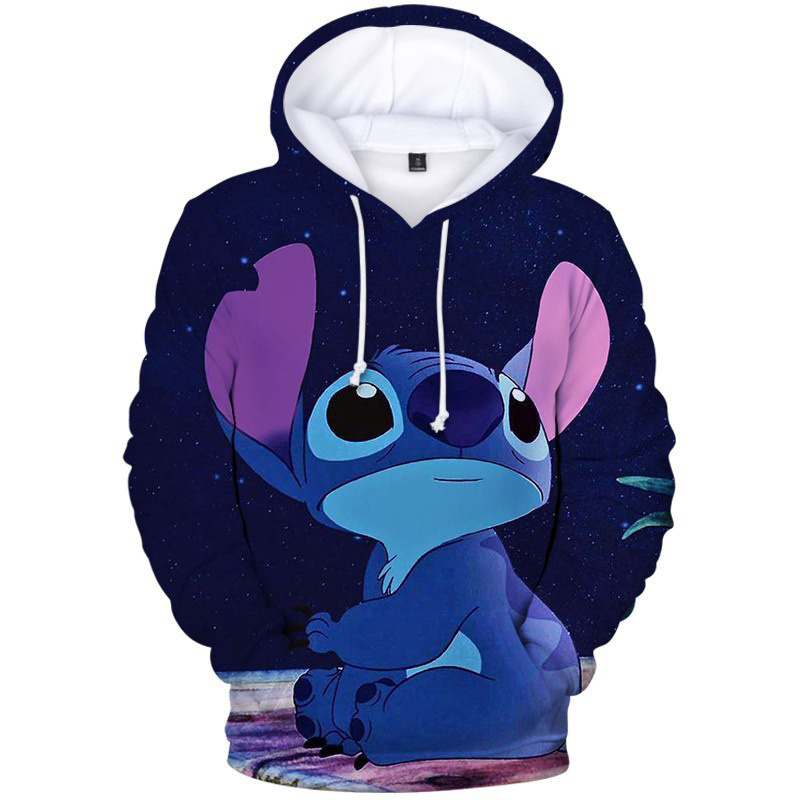 Stitch cartoon print 100% polyester keep warm hooded coat all-match slim fit hoodie with hat