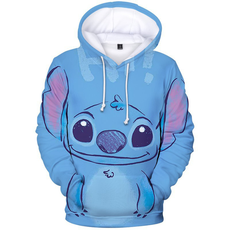 Stitch cartoon print 100% polyester keep warm hooded coat all-match slim fit hoodie with hat