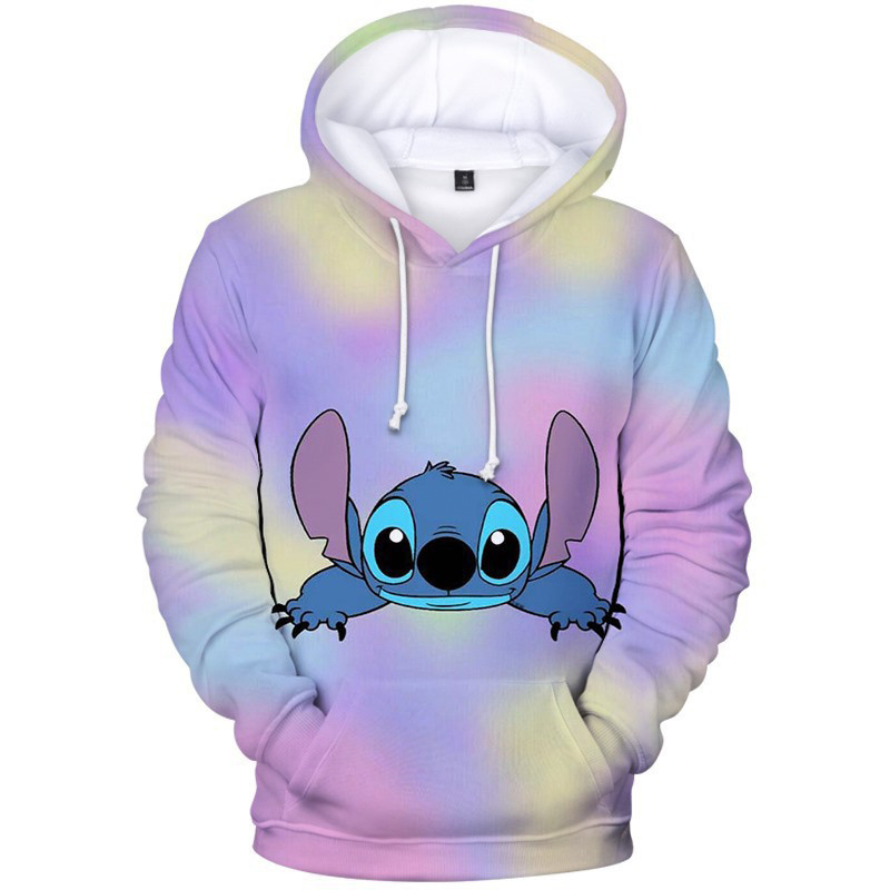 Stitch cartoon print 100% polyester keep warm hooded coat all-match slim fit hoodie with hat