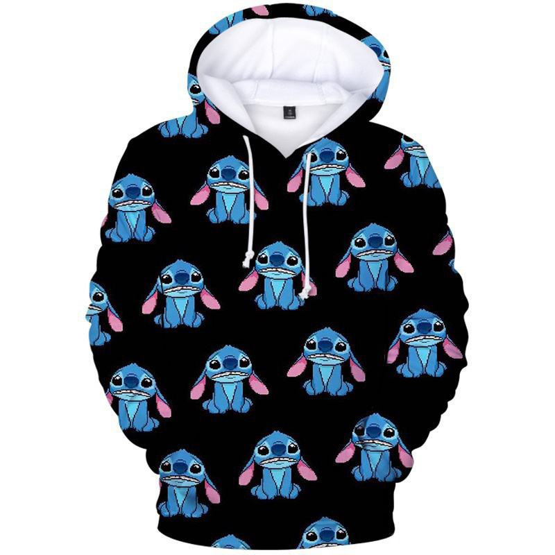 Stitch cartoon print 100% polyester keep warm hooded coat all-match slim fit hoodie with hat