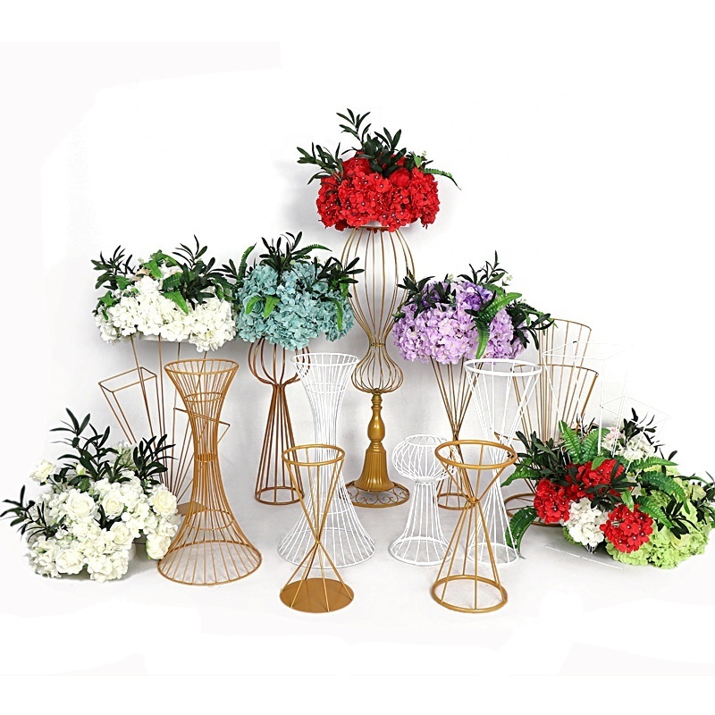 Gold Metal Geometric Flower Stand Wedding Centerpieces Floral Ball Balloon Bouquet Holder Event Table Decorations Flower Stands