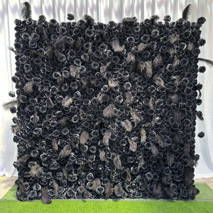 Wholesale Artificial Floral Rose Feathered Black Flower Wall Panel Backdrops Wedding Events Graduation Party Birthday Decoration