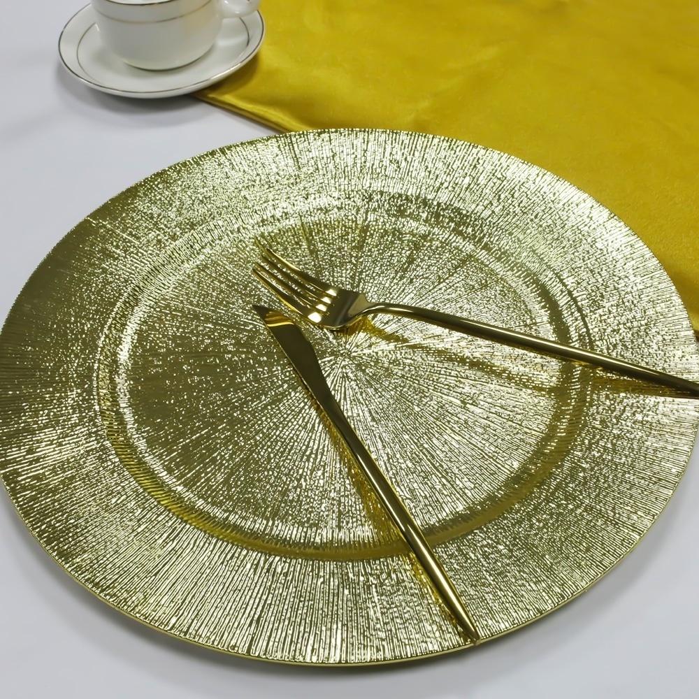 Gold Glitter Charger Plates Plastic Dinnerware Round Restaurant Plate Dinner Dishes Christmas Party Wedding Decoration