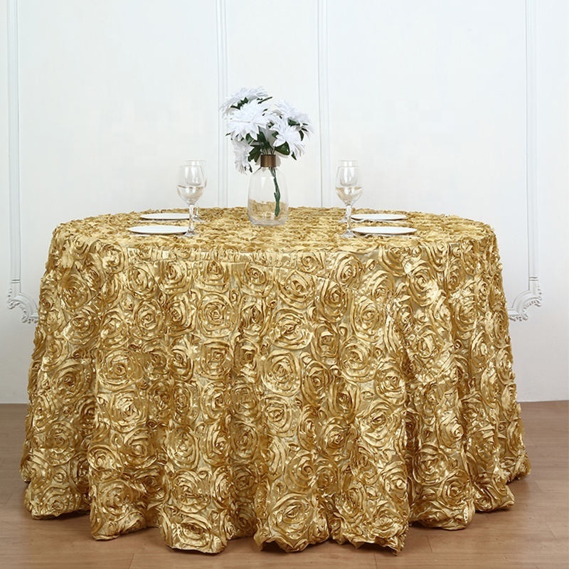 120in 130in 3d Rose Satin Tablecloths Fancy Birthday Party Event Luxury Polyester Table Cloth for Wedding Banquet Decor