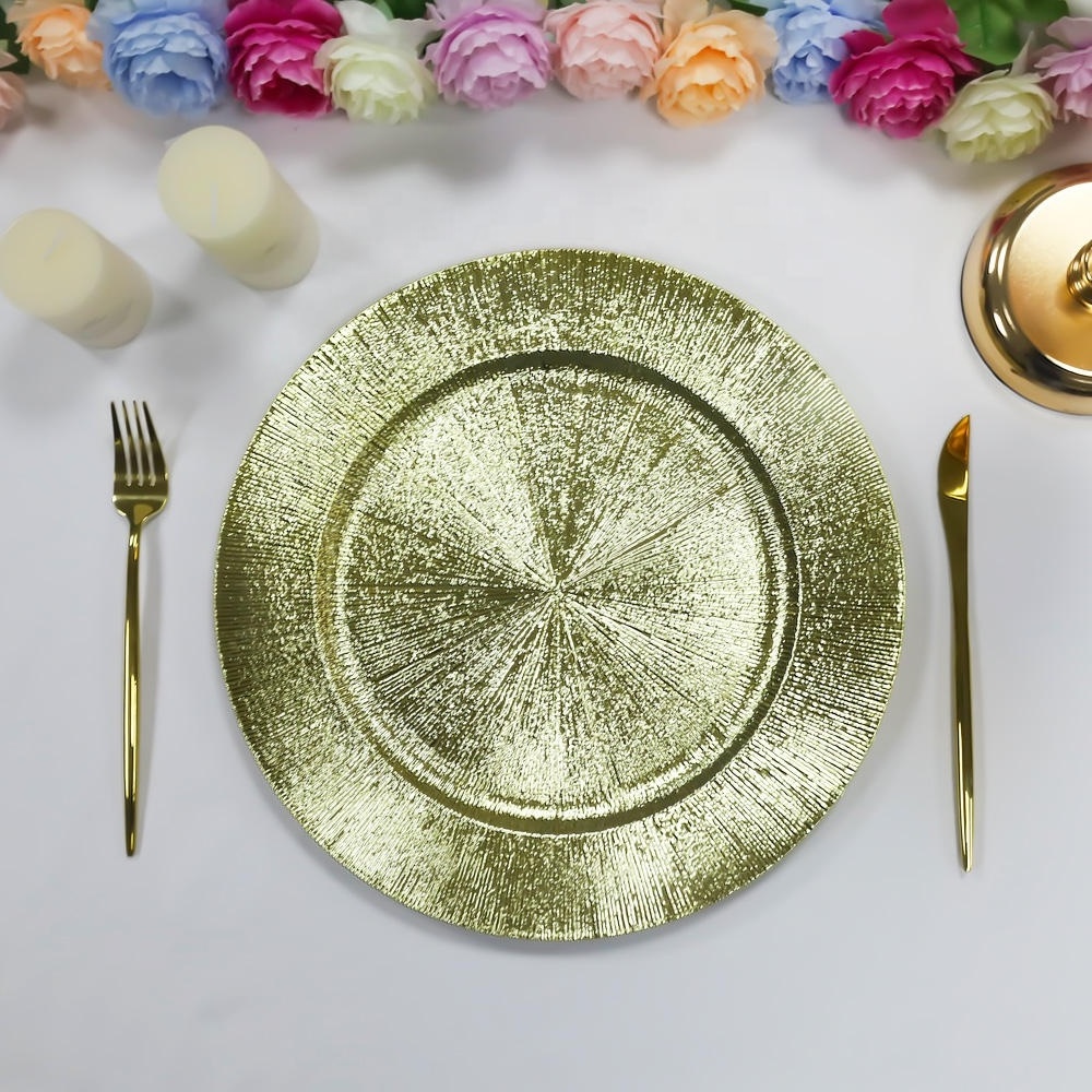 Gold Glitter Charger Plates Plastic Dinnerware Round Restaurant Plate Dinner Dishes Christmas Party Wedding Decoration