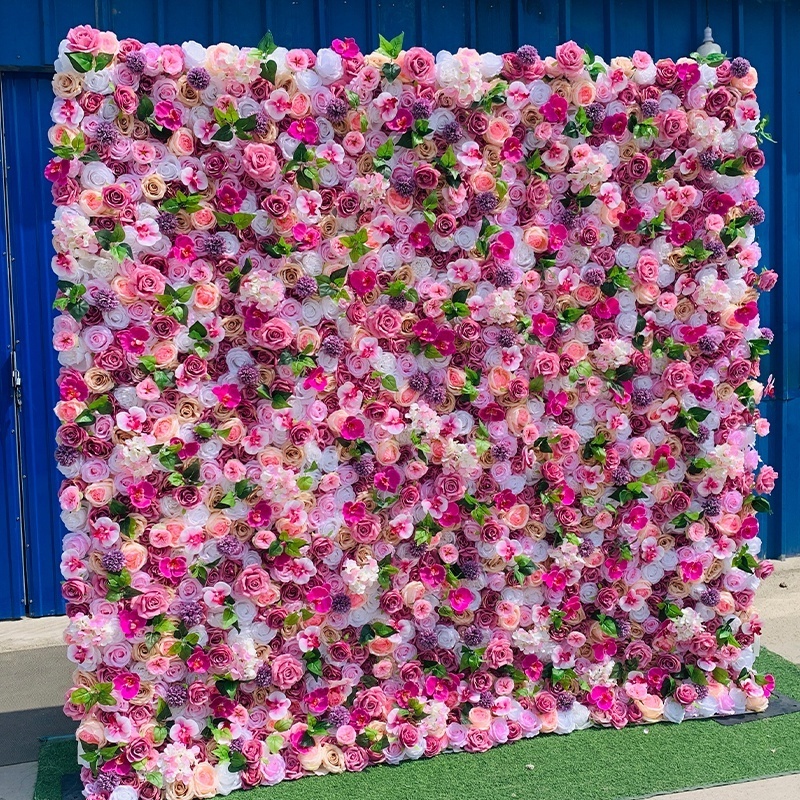 8ft*8ft Colorful Floral Panel Roll Up Cloth Flower Wall Curtain 8x8feet Artificial Flower Wall Wedding Salon Backdrop Decoration