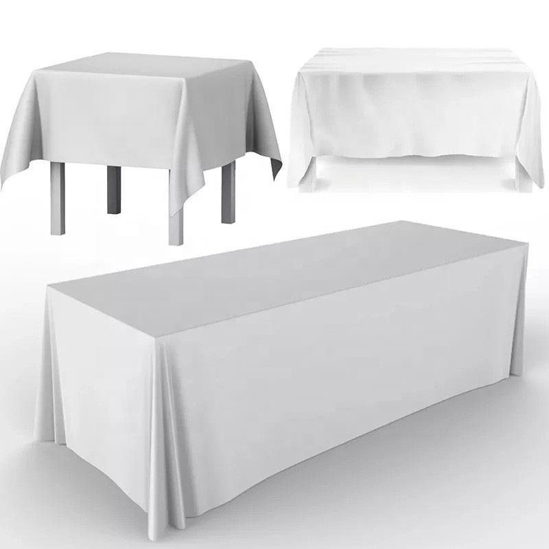 Custom Satin Table Cover Rectangle Tablecloth Washable Polyester White Table Cloth for Hotel Wedding Party Banquet Events